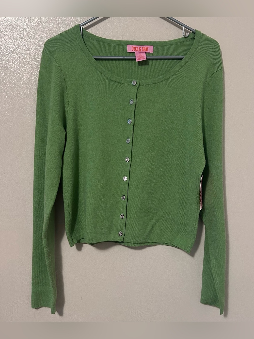 Coco & Shay Fine-Knit Green Cropped Cardigan